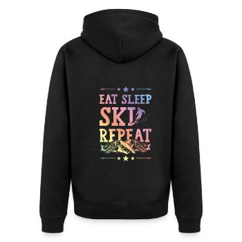 Eat Sleep Ski Repeat - Unisex Premium Bio Zip Hoodie - Schwarz - Hinten - Nico (187cm)
