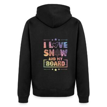 I love Snowboarding - Unisex Premium Bio Zip Hoodie - Schwarz - Hinten - Nico (187cm)