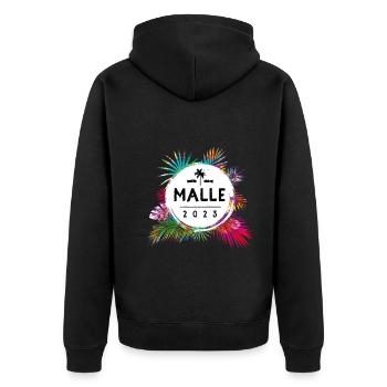 Malle 2023 Bunt - Unisex Premium Bio Zip Hoodie - Schwarz - Hinten - Nico (187cm)