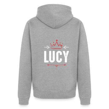 Lucy - Unisex Premium Bio Zip Hoodie - Grau meliert - Hinten - Nico (187cm)