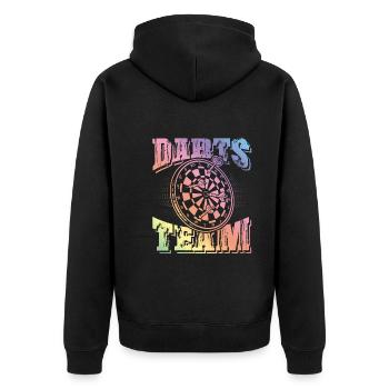 darts team - Unisex Premium Bio Zip Hoodie - Schwarz - Hinten - Nico (187cm)