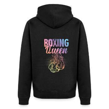 Boxing Queen - Unisex Premium Bio Zip Hoodie - Schwarz - Hinten - Nico (187cm)