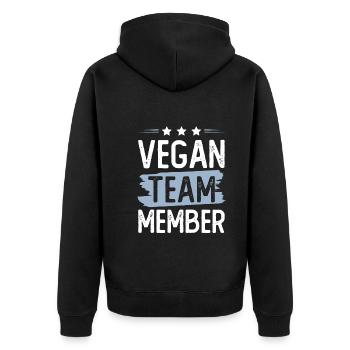 Vegan Team - Unisex Premium Bio Zip Hoodie - Schwarz - Hinten - Nico (187cm)