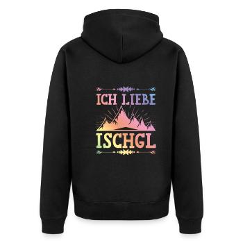 Ich liebe Ischgl - Unisex Premium Bio Zip Hoodie - Schwarz - Hinten - Nico (187cm)
