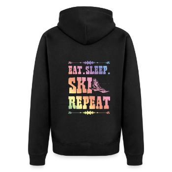 Eat Sleep Ski Repeat - Unisex Premium Bio Zip Hoodie - Schwarz - Hinten - Nico (187cm)
