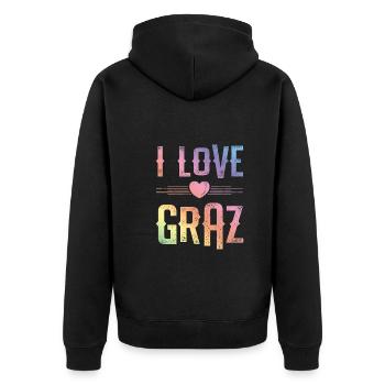 I Love Graz - Unisex Premium Bio Zip Hoodie - Schwarz - Hinten - Nico (187cm)
