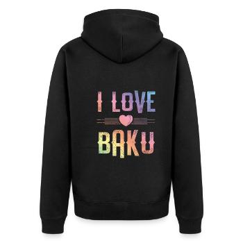 I Love Baku - Unisex Premium Bio Zip Hoodie - Schwarz - Hinten - Nico (187cm)