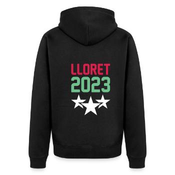 Lloret De Mar 2023 Krone - Unisex Premium Bio Zip Hoodie - Schwarz - Hinten - Nico (187cm)