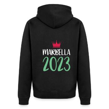 Marbella 2023 - Veste à capuche bio Premium Unisexe - noir - Dos - Nico (187cm)