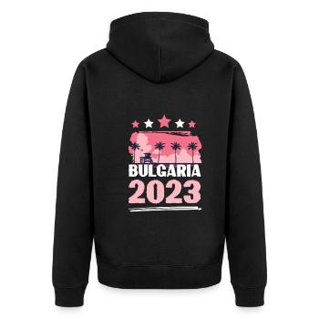 Bulgaria 2023 - Unisex Premium Organic Zip Hoodie - black - Back - Nico (187cm)