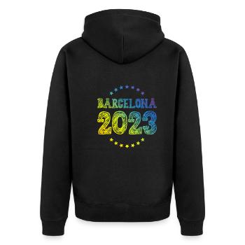 Barcelona 2023 - Unisex Premium Bio Zip Hoodie - Schwarz - Hinten - Nico (187cm)