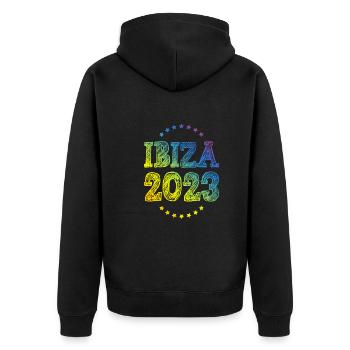 Ibiza 2023 - Unisex Premium Bio Zip Hoodie - Schwarz - Hinten - Nico (187cm)