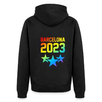 Barcelona 2023 - Unisex Premium Bio Zip Hoodie - Schwarz - Hinten - Nico (187cm)