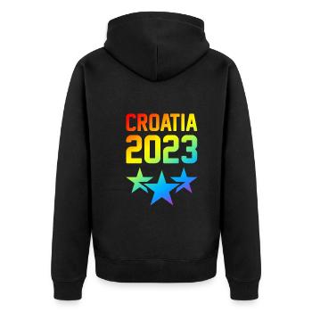 Croatia 2023 - Unisex Premium Organic Zip Hoodie - black - Back - Nico (187cm)
