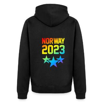 Norway 2023 - Unisex Premium Bio Zip Hoodie - Schwarz - Hinten - Nico (187cm)