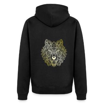 Wolf Mandala gold - Unisex Premium Bio Zip Hoodie - Schwarz - Hinten - Nico (187cm)