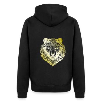 Bär Grizzly Mandala gold - Unisex Premium Bio Zip Hoodie - Schwarz - Hinten - Nico (187cm)