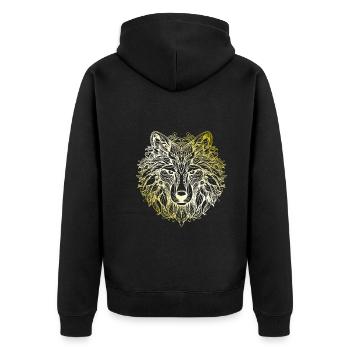 Wolf Mandala gold - Unisex Premium Bio Zip Hoodie - Schwarz - Hinten - Nico (187cm)