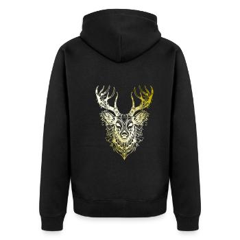 Hirsch Mandala gold - Unisex Premium Bio Zip Hoodie - Schwarz - Hinten - Nico (187cm)