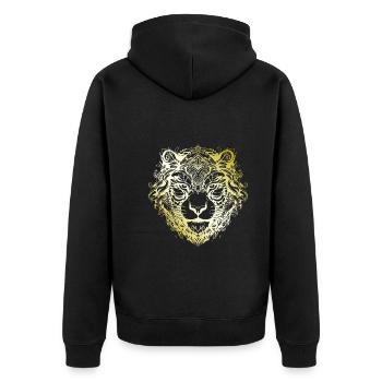 Tiger Mandala gold - Unisex Premium Bio Zip Hoodie - Schwarz - Hinten - Nico (187cm)