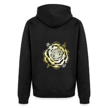 Rose Mandala gold - Unisex Premium Bio Zip Hoodie - Schwarz - Hinten - Nico (187cm)