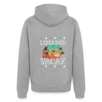 Lissabon Urlaub - Unisex Premium Bio Zip Hoodie - Grau meliert - Hinten - Nico (187cm)