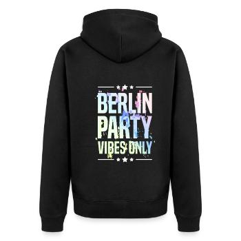 Berlin Party Vibes - Unisex Premium Bio Zip Hoodie - Schwarz - Hinten - Nico (187cm)