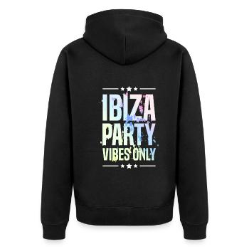 Ibiza Party Vibes - Unisex Premium Bio Zip Hoodie - Schwarz - Hinten - Nico (187cm)