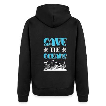 save the ocean - Unisex Premium Bio Zip Hoodie - Schwarz - Hinten - Nico (187cm)