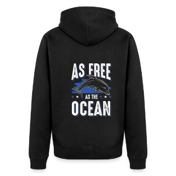 delfine save the ocean - Unisex Premium Bio Zip Hoodie - Schwarz - Hinten - Nico (187cm)