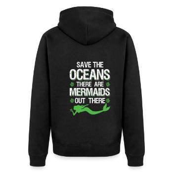 save the ocean meerjungfrau - Unisex Premium Bio Zip Hoodie - Schwarz - Hinten - Nico (187cm)