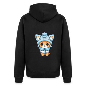 Fuchs Winter Comic - Unisex Premium Bio Zip Hoodie - Schwarz - Hinten - Nico (187cm)