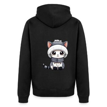 Katze Winter Comic Niedlich - Unisex Premium Bio Zip Hoodie - Schwarz - Hinten - Nico (187cm)