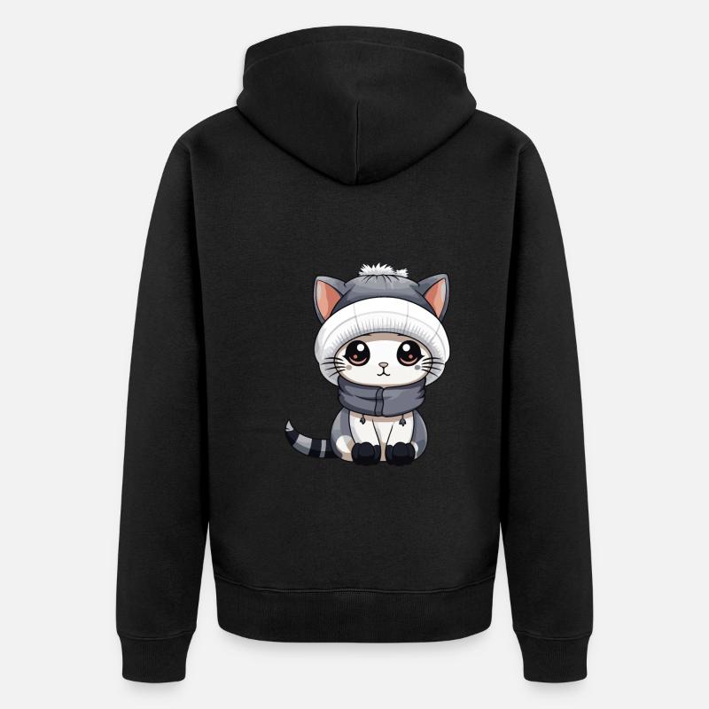 Chat Hiver Bande Dessinée Mignon - Veste à capuche bio Premium Unisexe - noir