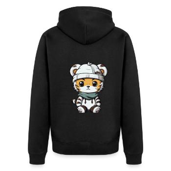 Tiger Winter Comic Niedlich - Unisex Premium Bio Zip Hoodie - Schwarz - Hinten - Nico (187cm)