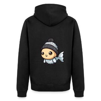 Fisch Winter Comic Niedlich - Unisex Premium Bio Zip Hoodie - Schwarz - Hinten - Nico (187cm)