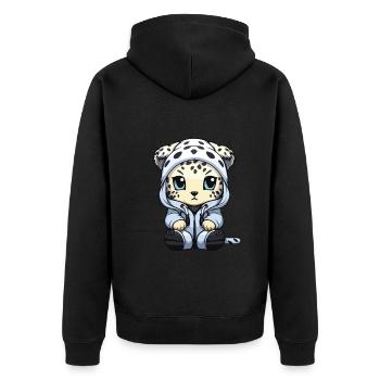 Schneeleopard Winter leopard Comic Niedlich - Unisex Premium Bio Zip Hoodie - Schwarz - Hinten - Nico (187cm)