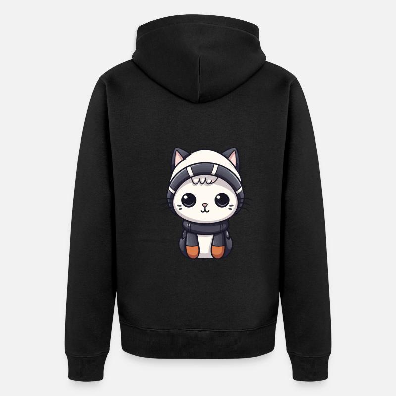 Katze Winter Comic - Unisex Premium Bio Zip Hoodie - Schwarz