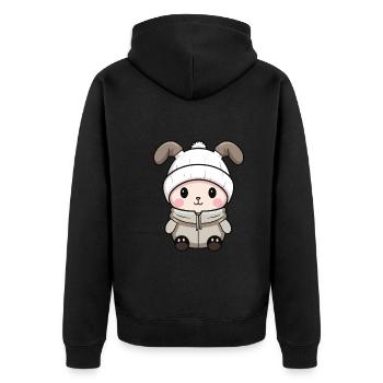 Hase Winter Comic - Unisex Premium Bio Zip Hoodie - Schwarz - Hinten - Nico (187cm)