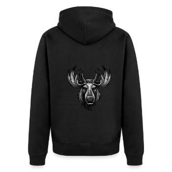 Elch Kopf Porträt Tier - Unisex Premium Bio Zip Hoodie - Schwarz - Hinten - Nico (187cm)