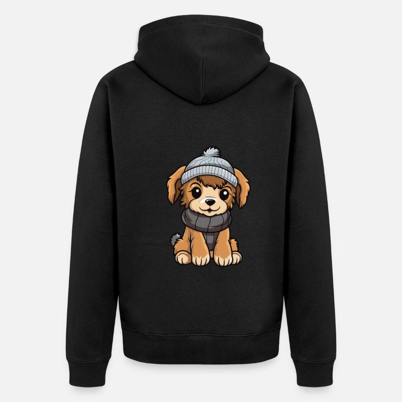 Hund Winter Comic - Unisex Premium Bio Zip Hoodie - Schwarz