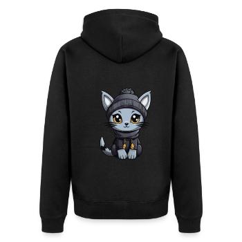 Cat Winter Comic - Unisex Premium Organic Zip Hoodie - black - Back - Nico (187cm)