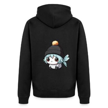 Fisch Winter Comic - Unisex Premium Bio Zip Hoodie - Schwarz - Hinten - Nico (187cm)