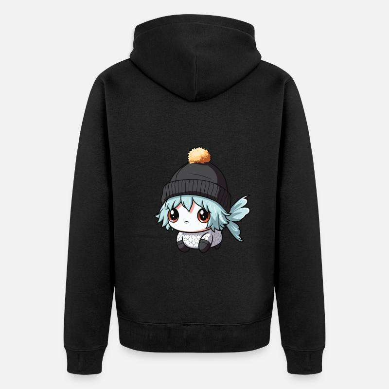 Fisch Winter Comic - Unisex Premium Bio Zip Hoodie - Schwarz