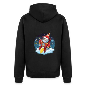 Weihnachtsmann Rakete Santa Weihnachten - Unisex Premium Bio Zip Hoodie - Schwarz - Hinten - Nico (187cm)
