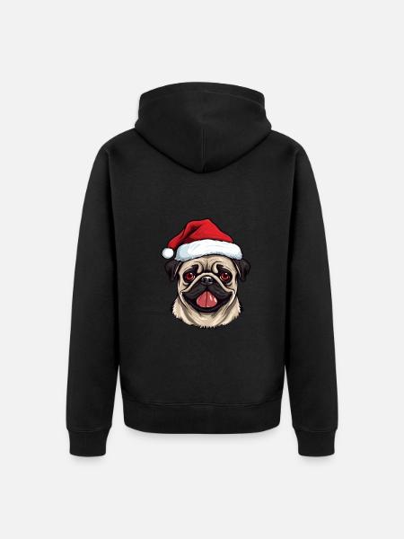 Pug Dog Pug Christmas Head - Unisex Premium Organic Zip Hoodie - black