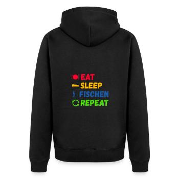 Eat Sleep Fischen Repeat Angler Geschenk Tshirt - Unisex Premium Bio Zip Hoodie - Schwarz - Hinten - Nico (187cm)