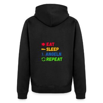 Eat Sleep Angeln Repeat Angler Geschenk Tshirt - Unisex Premium Bio Zip Hoodie - Schwarz - Hinten - Nico (187cm)