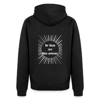 Der Glaube kann Sätze verbergen - Unisex Premium Bio Zip Hoodie - Schwarz - Hinten - Nico (187cm)