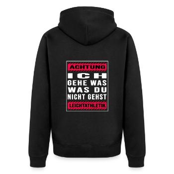 Leichtathletik sportgehen Geher Trail Marathon - Unisex Premium Bio Zip Hoodie - Schwarz - Hinten - Nico (187cm)